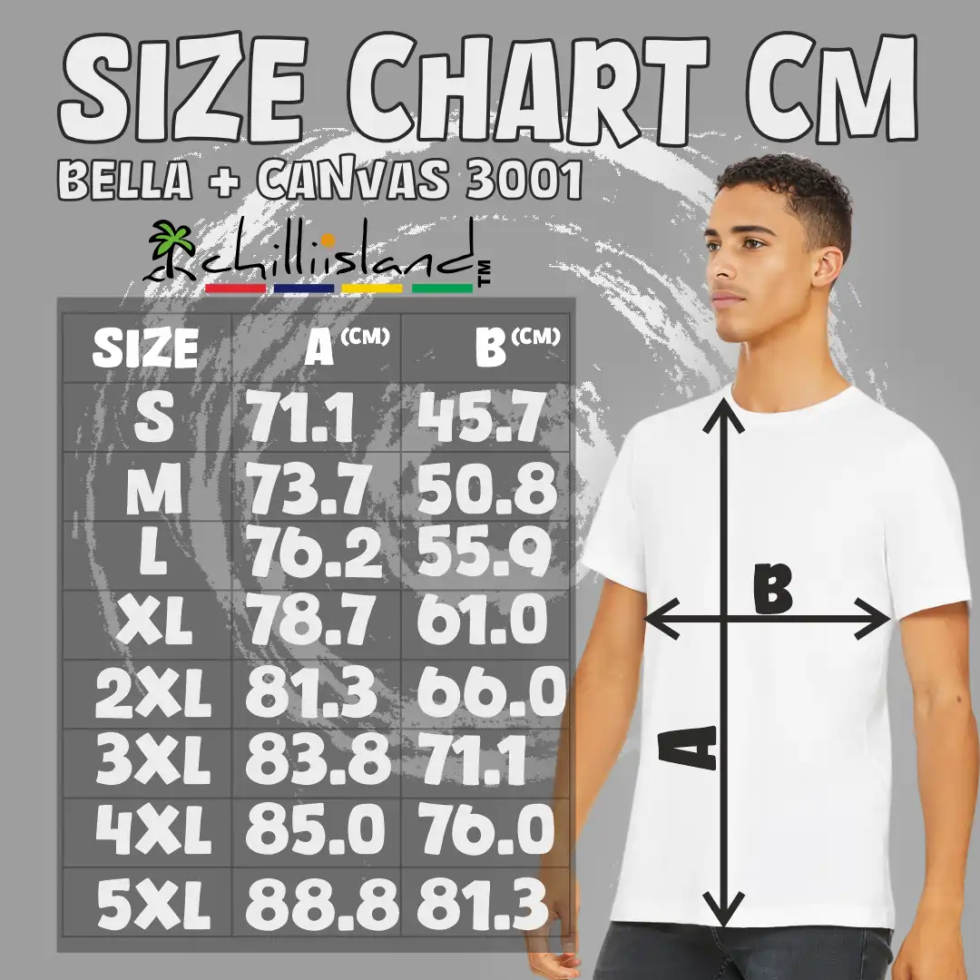 Size Chart cm Premium Unisex Crewneck T shirt Bella Canvas 3001, used by Chilliisland Global online Sales.