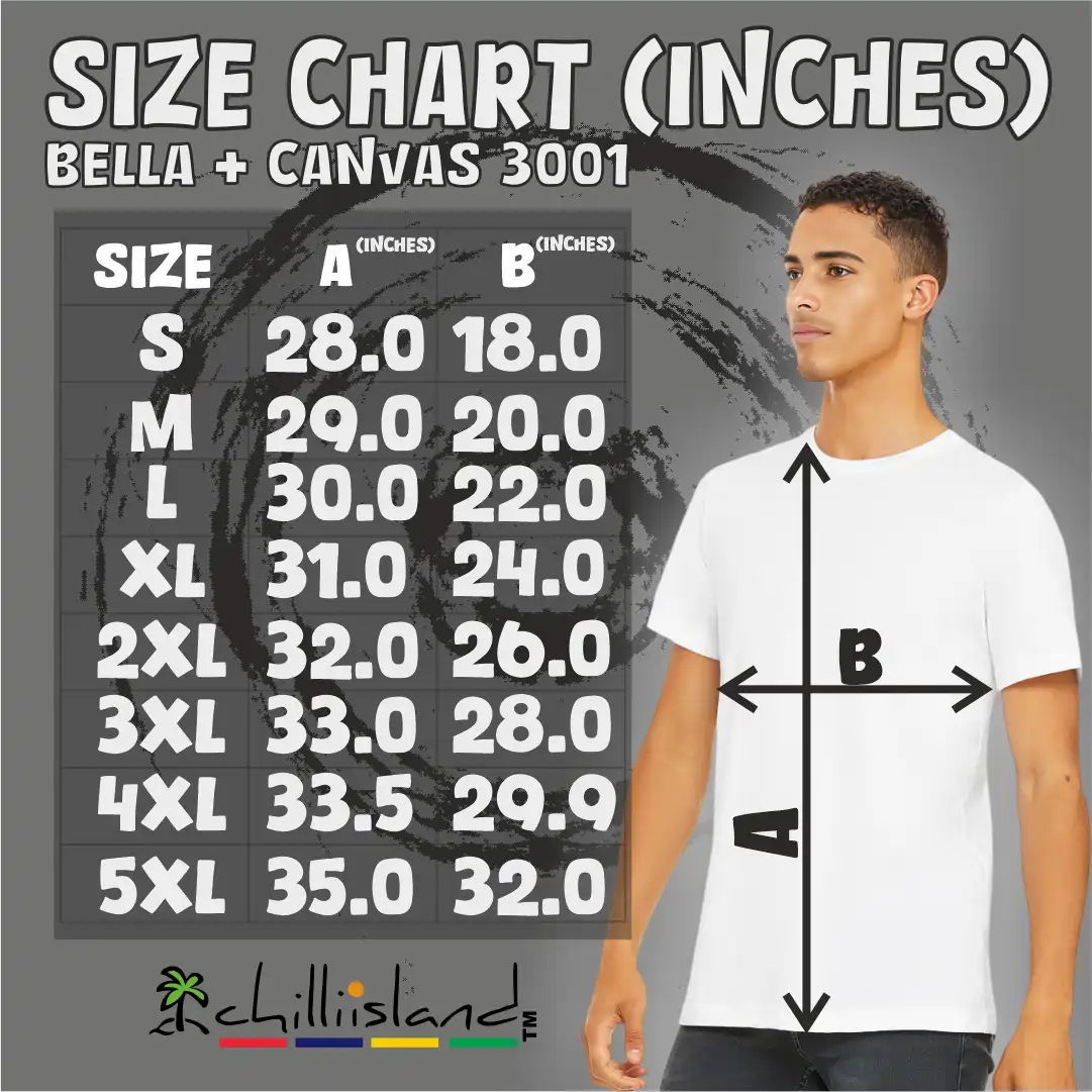 Size Chart inches Premium Unisex Crewneck T shirt Bella Canvas 3001 used by Chilliisland Mauritius for Global Sales