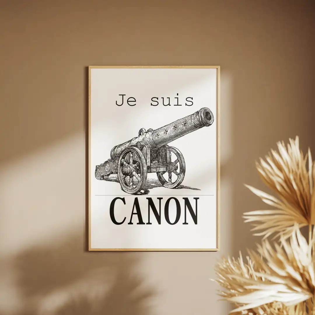 je suis canon picture with frame on wall in living room close up