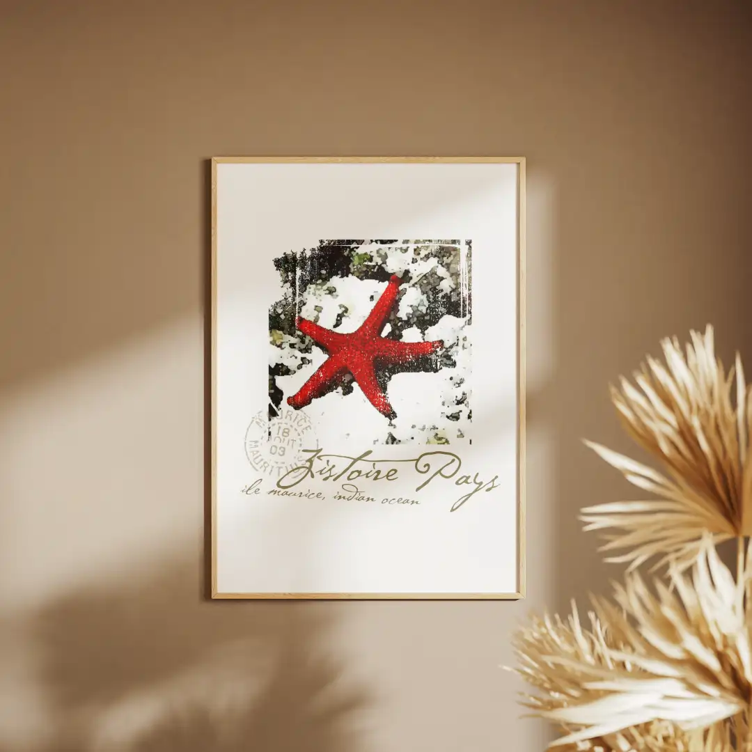 seastar poster in living room decor on wall with frame closeup
