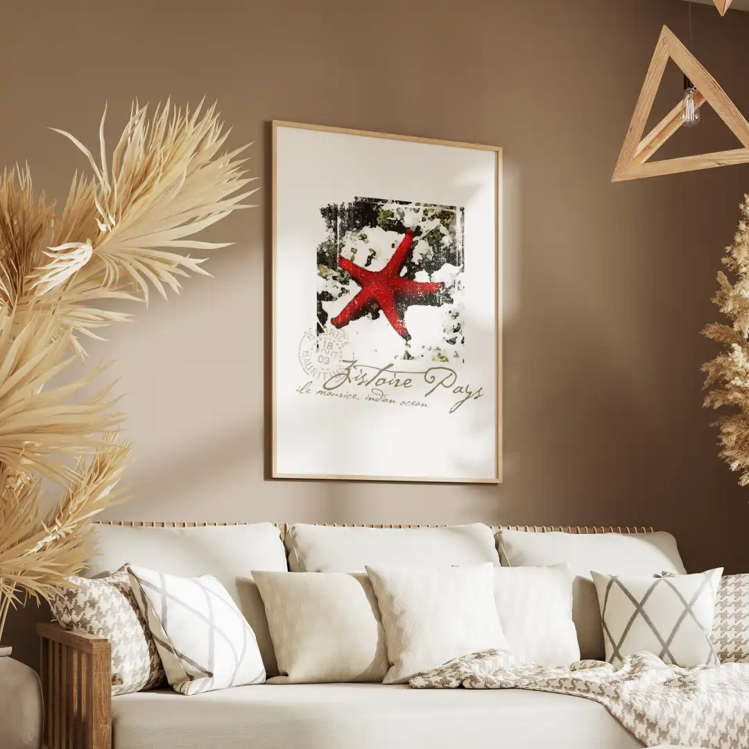 seastar poster in living room decor on wall with frame