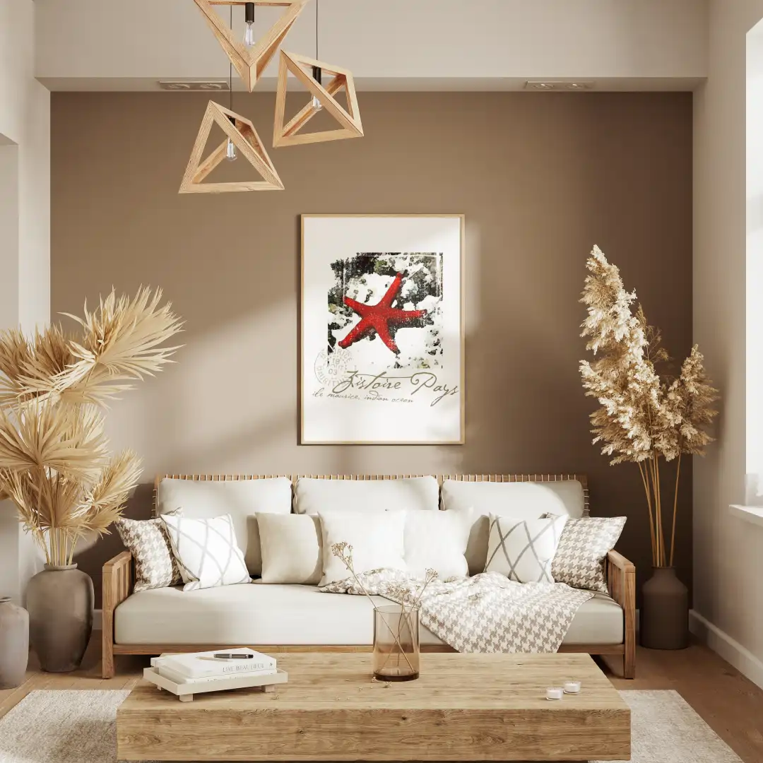 seastar poster in living room decor with frame