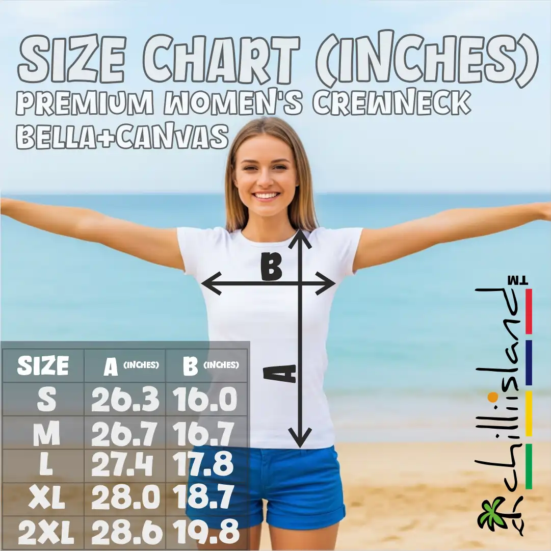 women size chart inches chilliisland t shirts global premium women's crewneck from Bella+Canvas