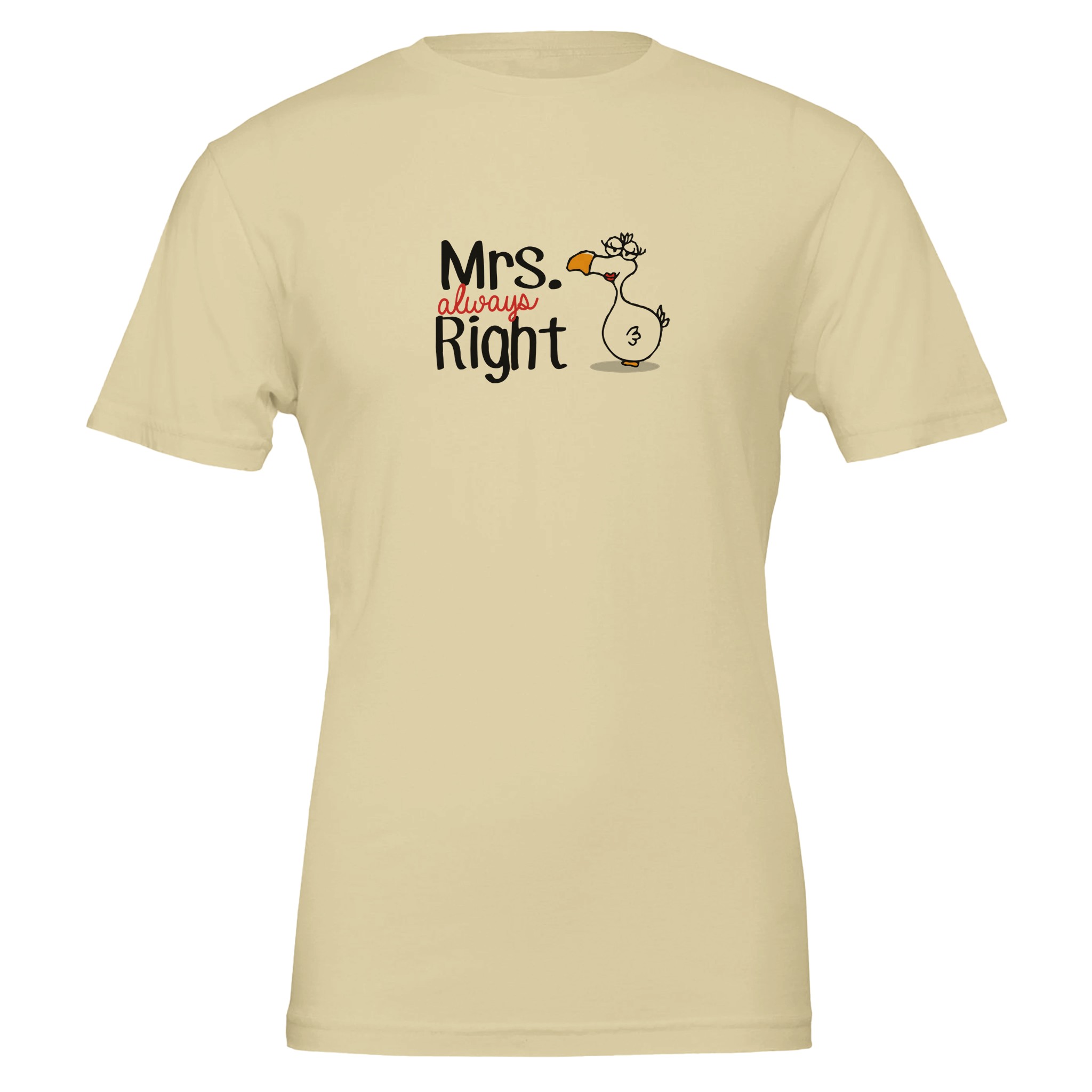 Beide Chilliisland t-shirt featuring a cartoon Dodo and the text "Mr. always Right" in playful typography.