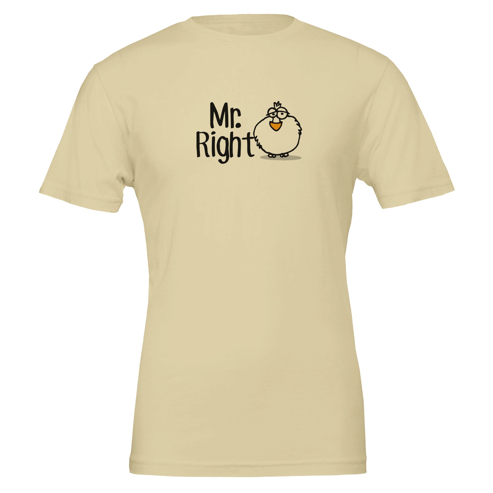 Beige Chilliisland t-shirt featuring a cartoon Dodo and the text "Mrs. always Right" in playful typography.